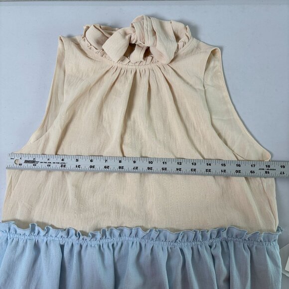 One One Six Dress Size S Blue Cream Tiered Open Back Tie Neck Boho Cottage - Picture 11 of 12